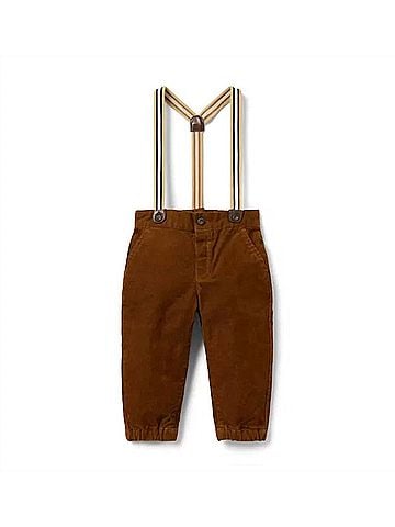 Janie and Jack Kid's Suspender Corduroy Pant in Brown (view 1)