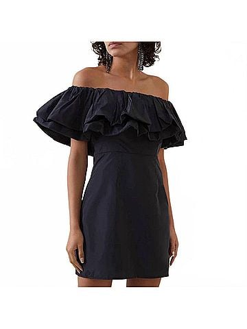 Rhode Women's Vivi Off The Shoulder Ruffle Mini Dress in Black (view 2)