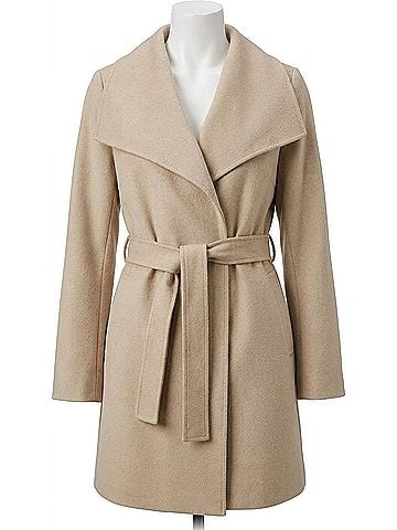 T Tahari Womens Ella Jacket Wool Wrap Coat With Tie Belt in Light Beige Ivory (view 1)