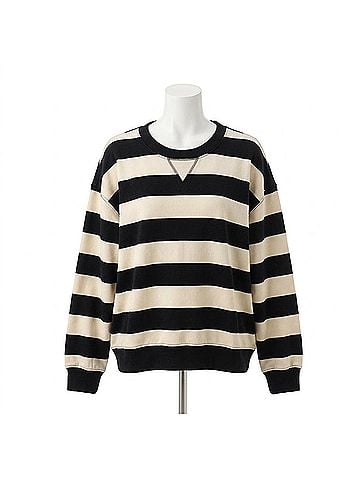Hem & Thread Oversized Rugby Stripe Sweatshirt in Black (view 1)