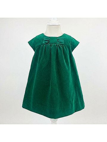 Florence Eiseman Kid's Velvet Dress With Satin Bow in Green (view 2)