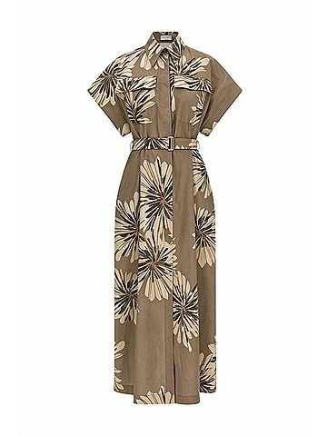 Brunello Cucinelli Women's Floral Print Chemisier Dress in Taupe (view 1)