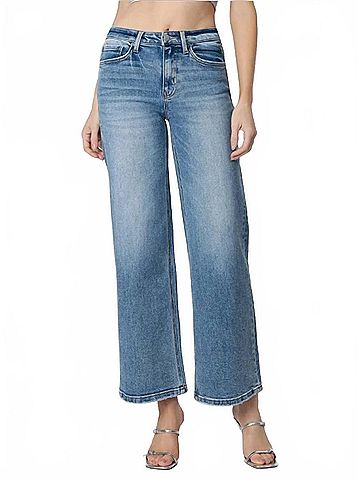 Flying Monkey High Rise Full Length Wide Leg Jean in Medium Wash (view 2)
