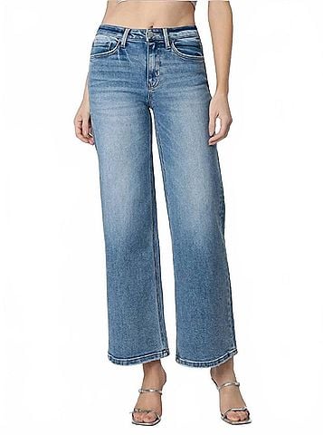 Flying Monkey High Rise Full Length Wide Leg Jean in Medium Wash (view 2)