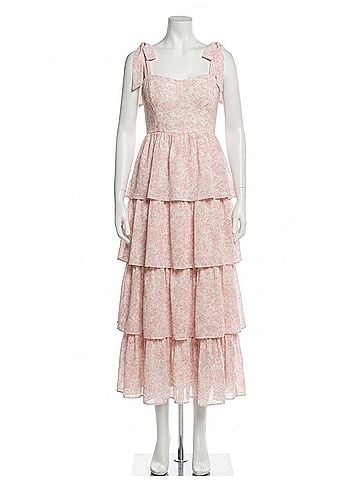 J.NNA Floral Print Tiered Midi Dress in Pink (view 1)