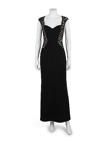 Aidan Mattox Lace Trim Crepe Column Gown in Black/Nude (view 1)