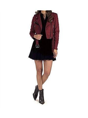 Lee Faux-Suede Biker Jacket in Red (view 2)