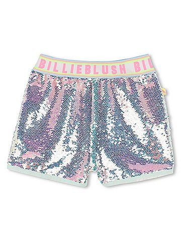 Billie Blush Girl's Beach Glass Sequin Shorts in Blue Powder (view 1)