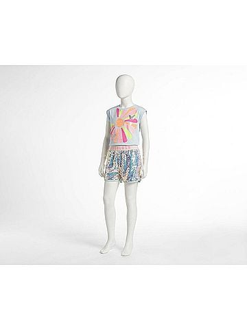 Billie Blush Girl's Beach Glass Sequin Shorts in Blue Powder (view 2)
