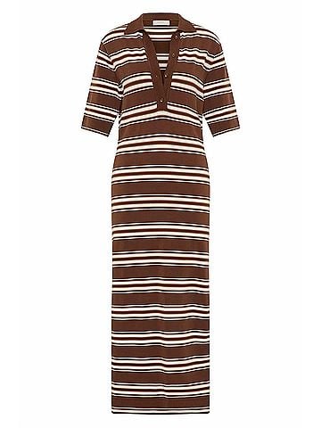 Faithfull the Brand Santiago Polo Dress in Ombre Stripe Macro Carob (view 1)