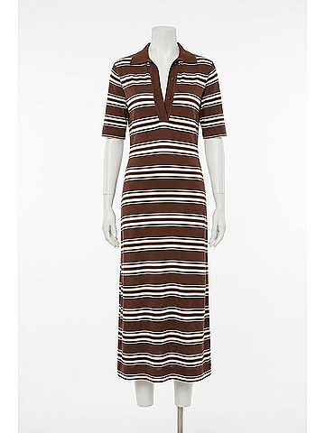 Faithfull the Brand Santiago Polo Dress in Ombre Stripe Macro Carob (view 2)
