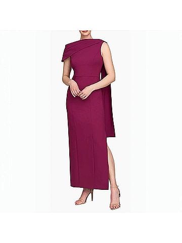 Kay Unger Dominica Asymmetric Crepe Gown in Boysenberry (view 2)