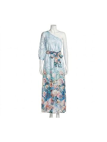 Jade Painted Garden One Shoulder Dress in Blue (view 1)