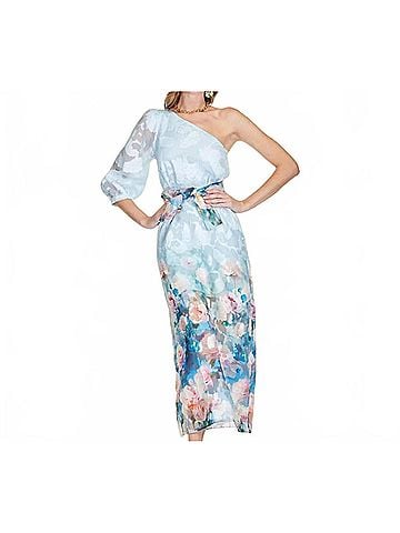 Jade Painted Garden One Shoulder Dress in Blue (view 2)