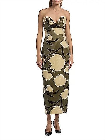 Lela Rose Draped Bust Sheath Dress in Brown Multi (view 2)