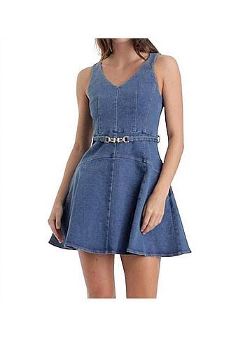 Karina Grimaldi Lola Stretch Denim Mini Dress in Blue (view 2)