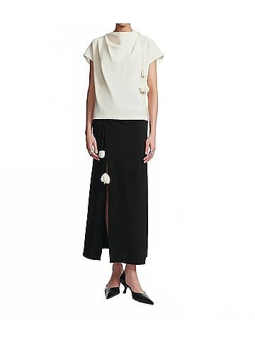 Lela Rose Fluid Crepe Drop Flower Cowl Neck Top in Ivory (view 2)