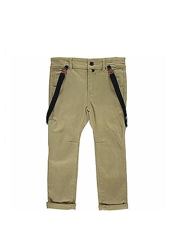 Me and Henry Boy's Woven Trousers With Removable Suspenders / Braces in Olive Khaki (view 1)