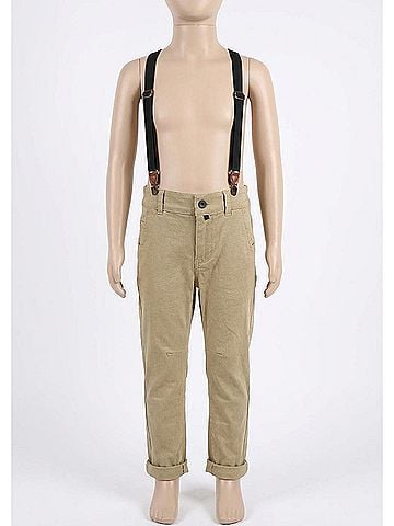 Me and Henry Boy's Woven Trousers With Removable Suspenders / Braces in Olive Khaki (view 2)