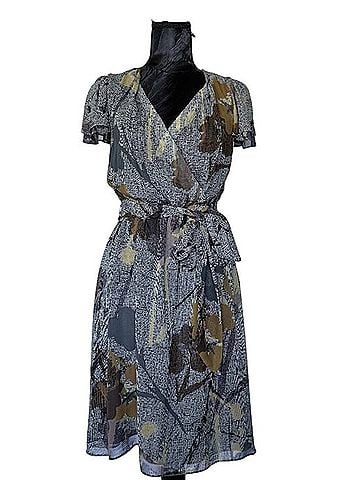Maeve Abstract Floral Grid Faux Wrap Midi Dress Cocktail Dress (view 1)