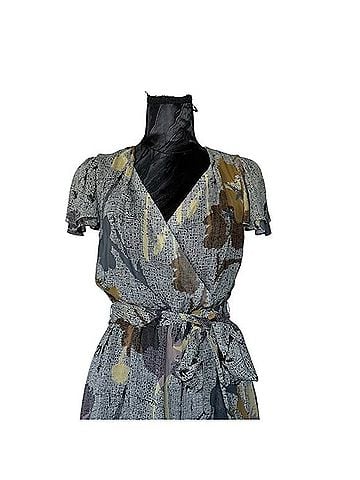 Maeve Abstract Floral Grid Faux Wrap Midi Dress Cocktail Dress (view 2)