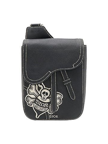 Christian Dior Christian Dior x Shawn Stussy collaboration shoulder bag, leather, skull design, black. (view 1)