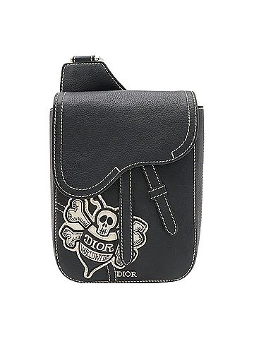 Christian Dior Christian Dior x Shawn Stussy collaboration shoulder bag, leather, skull design, black. (view 2)