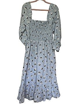 Kate Spade New York Blue Floral Smocked Square Neck Midi Dress Casual Dress (view 2)