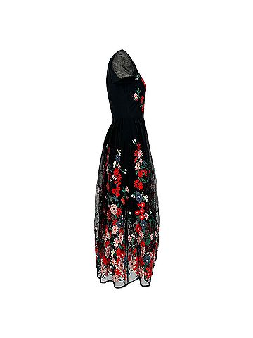 Maje Maje Raphael Floral-Embroidered Midi Dress in Black Polyester (view 2)