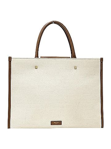 Jimmy Choo Jimmy Choo women's handbag, Avenue M model, 2-way handbag/shoulder bag, canvas and leather, available in brown, ivory, off-white, brown tote/shoulder styles. (view 2)