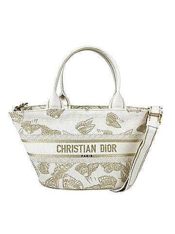 Christian Dior Christian Dior handbag/shoulder bag, Panier Chapeau, canvas, white and gold, women's, z11226 (view 1)