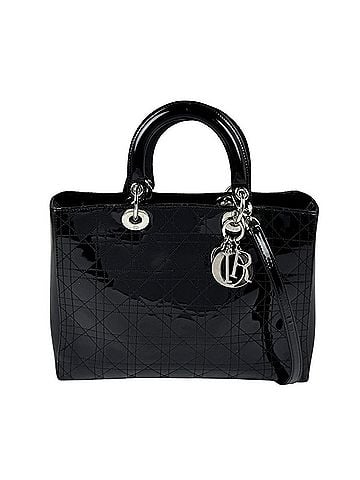 Christian Dior Christian Dior Lady Large Patent Leather Handbag/Shoulder Bag, Black/Silver, Women's (z11233) (view 1)