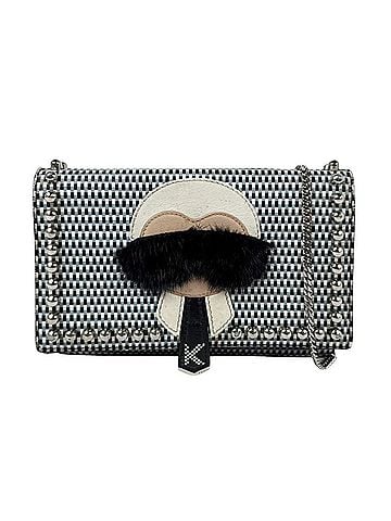 Fendi Fendi Karlito Crossbody Shoulder Bag with Studs, Chain Wallet, Leather, Black, White, Blue-Gray, Silver, Women's (z11245) (view 1)