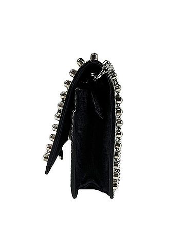 Fendi Fendi Karlito Crossbody Shoulder Bag with Studs, Chain Wallet, Leather, Black, White, Blue-Gray, Silver, Women's (z11245) (view 2)