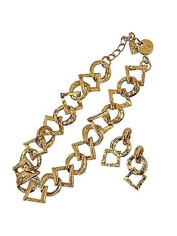 Yves Saint Laurent YVES SAINT LAURENT Vintage Large Chain Necklace and Earrings Set, Gold Color, Women's (view 1)