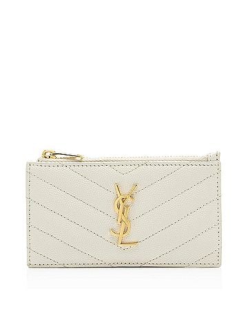 Saint Laurent Saint Laurent Matelasse Grain de Poudre Monogram Fragments Zipper Card Case (view 1)