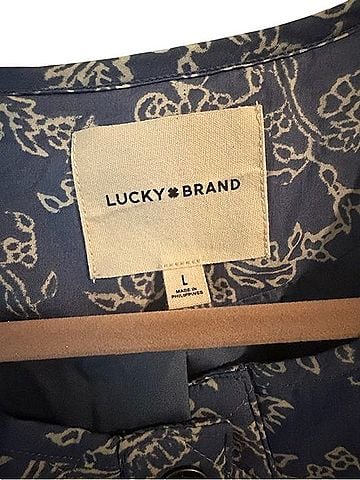 Lucky Brand Blue Quilted Floral Puff Jacket Jacket (view 2)