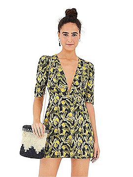FARM Rio Banana Print Plunge Mini Dress Casual Dress (view 1)