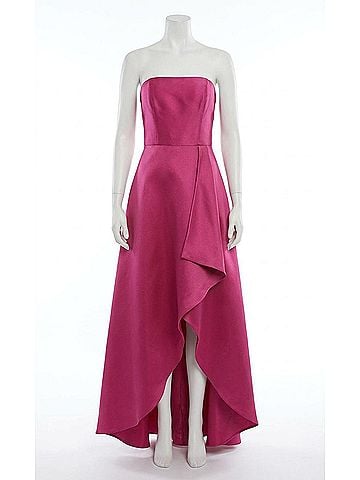 Alfred Sung Strapless Satin High Low Formal Dress in Tea Rose (view 1)