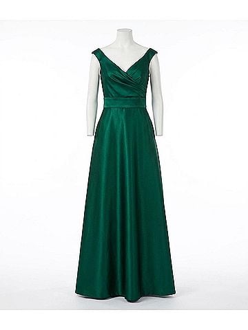 Alfred Sung Off Shoulder Draped Wrap Satin Maxi Dress in Hunter Green (view 1)