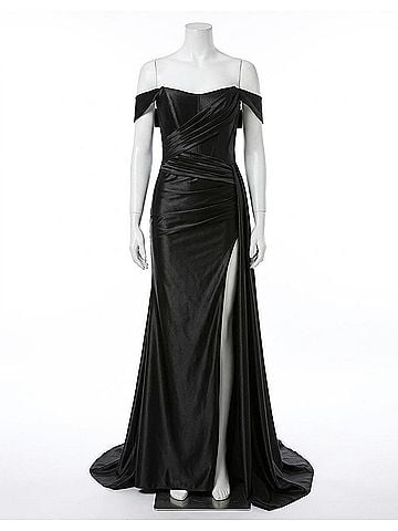 Nox Anabel Corset Satin Slit Gown in Black (view 1)