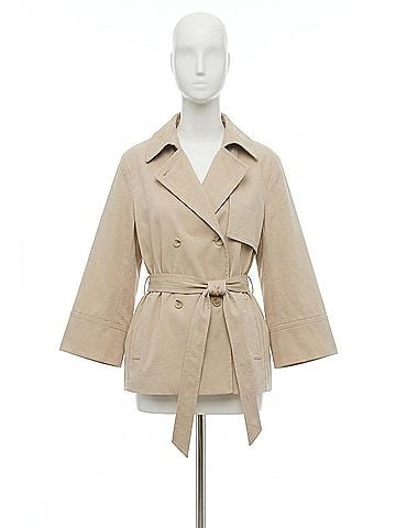 Lyssé Dakota Cotton Cropped Trench Coat in Crisp Khaki (view 1)