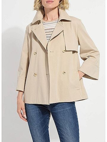 Lyssé Dakota Cotton Cropped Trench Coat in Crisp Khaki (view 2)