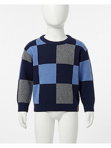 Deux Par Deux Boys' Checker Knit Sweater in Blue/Grey (view 1)