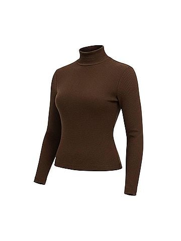 Ambar Mock Neck Long Sleeve Fitted Crop Top in Brown (view 1)