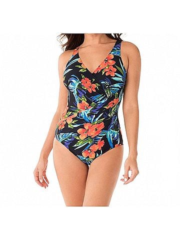 Miraclesuit Samoan Sunset Oceanus Surplice One Piece Swimsuit in Navy (view 2)