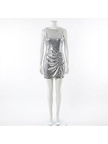 Avec Les Filles Rosette Sequin Dress in Silver (view 1)