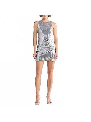 Avec Les Filles Rosette Sequin Dress in Silver (view 2)