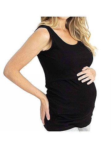 Angel Maternity Jersey Nursing Tank in Black (view 2)