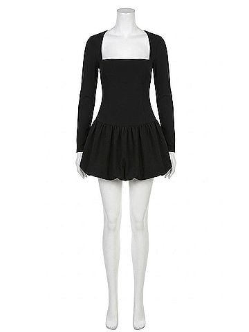 Oh Polly Viola Long-Sleeve Bubble Hem Mini Dress in Black (view 1)